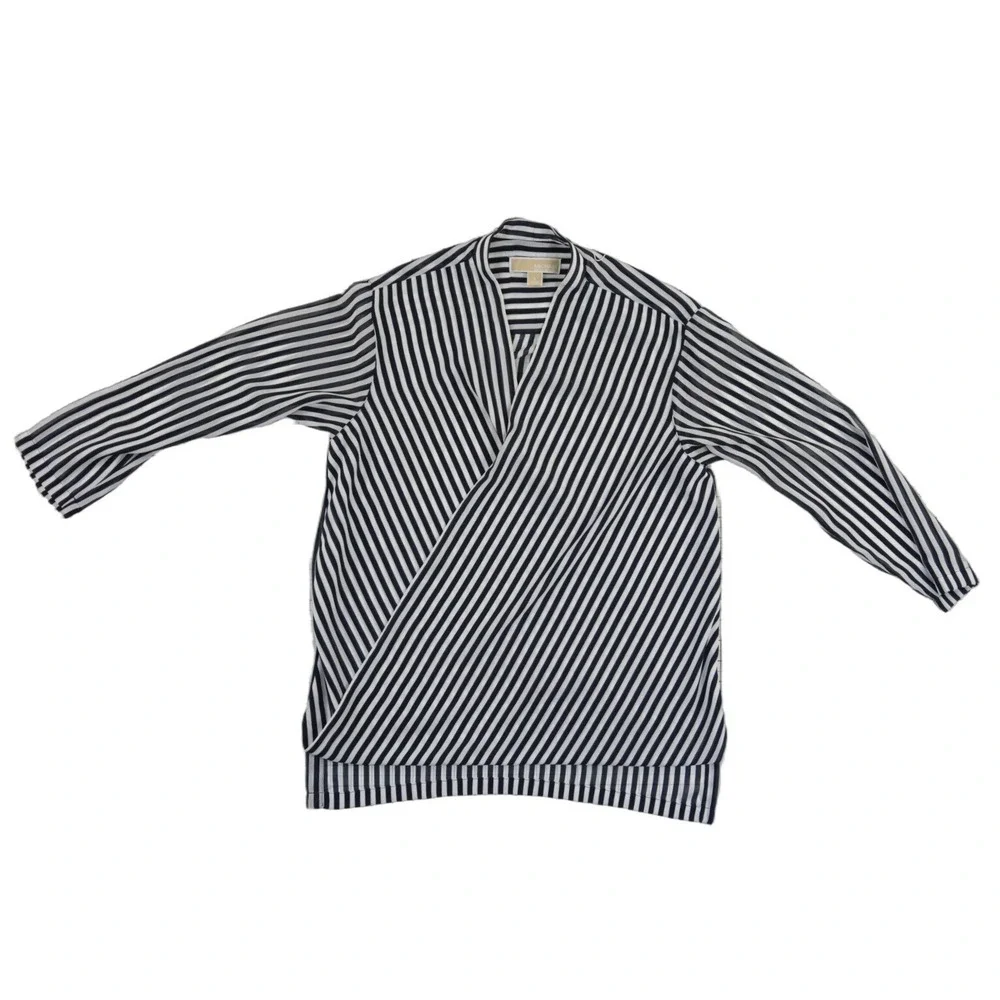 Michael Kors Wrap Blouse Women's Size Small Navy‎ White Striped V Neck